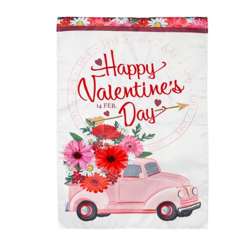 Garden Flag Valentines Flower Truck