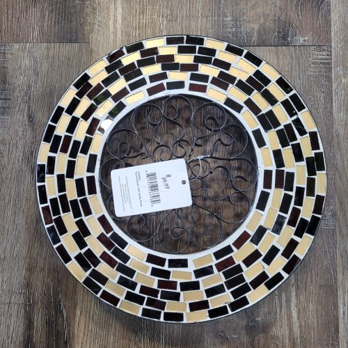 Round Mosiac Plant Caddy Brown