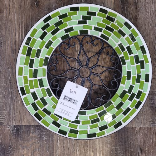 Round Mosiac Plant Caddy Green