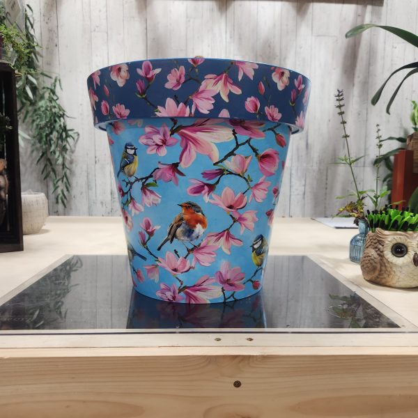 15″ Zest Pot Watercolor Birds