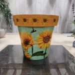 12″ Zest Pot Watercolor Sunflower