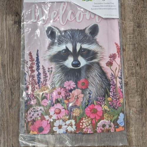 Garden Flag Floral Raccoon Suede