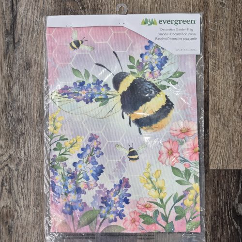 Garden Flag Pollinator Garden Pink Floral Bee Burlap
