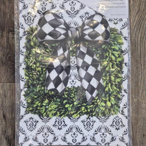Garden Flag Black & White Bow Topiary