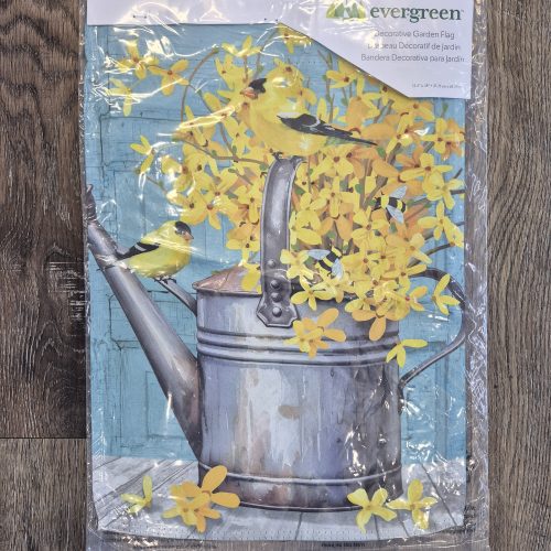 Garden Flag Forsythia Finch Watering Can